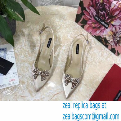 Dolce  &  Gabbana Heel 6.5cm Satin Slingbacks Beige with Crystal Bow 2021